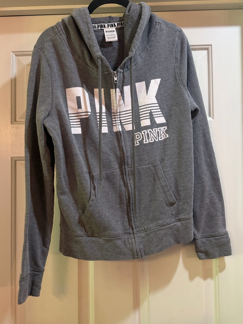 PINK Victoria's Secret Gray Logo Zip Hoodie